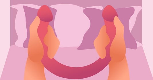 The position of using a double ended dildo