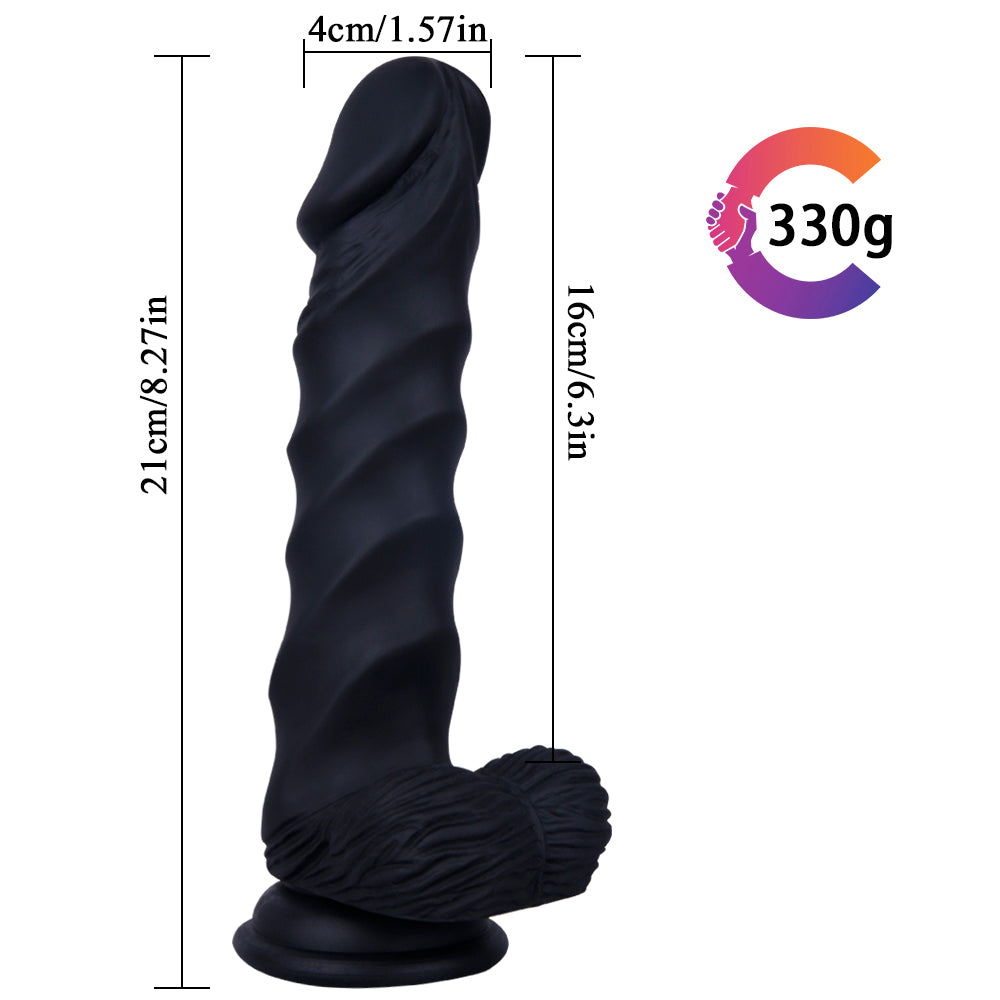 Black Rippled Silicone G-Spot Dildo With Balls