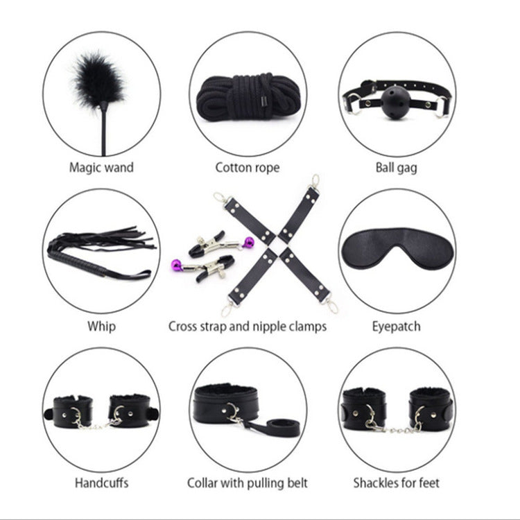 Ten-piece suit, handcuffs, alternative sex toys, bondage couples