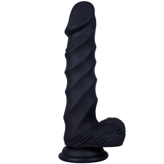 Black Rippled Silicone G-Spot Dildo With Balls