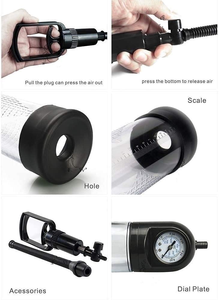 Handheld Vībráting Penis Pumps for Men with Rings ,Delay Erection Time,Deep Muscle Exercise Tool,with Clear Tube for Easy Viewing,Manual Vacǚum Pressure Pump Increase Pẹnile Size about 30%