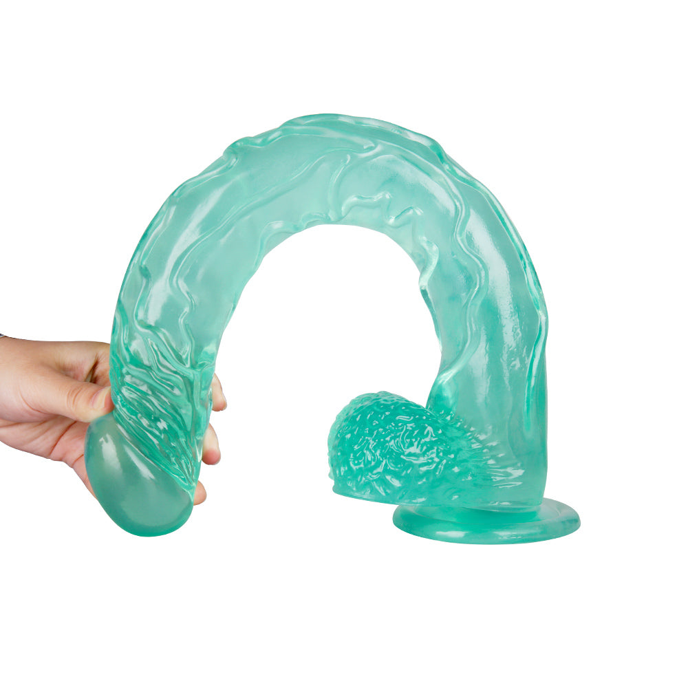 XXL 16 Inch Ultra Veined Curved Green Dildo