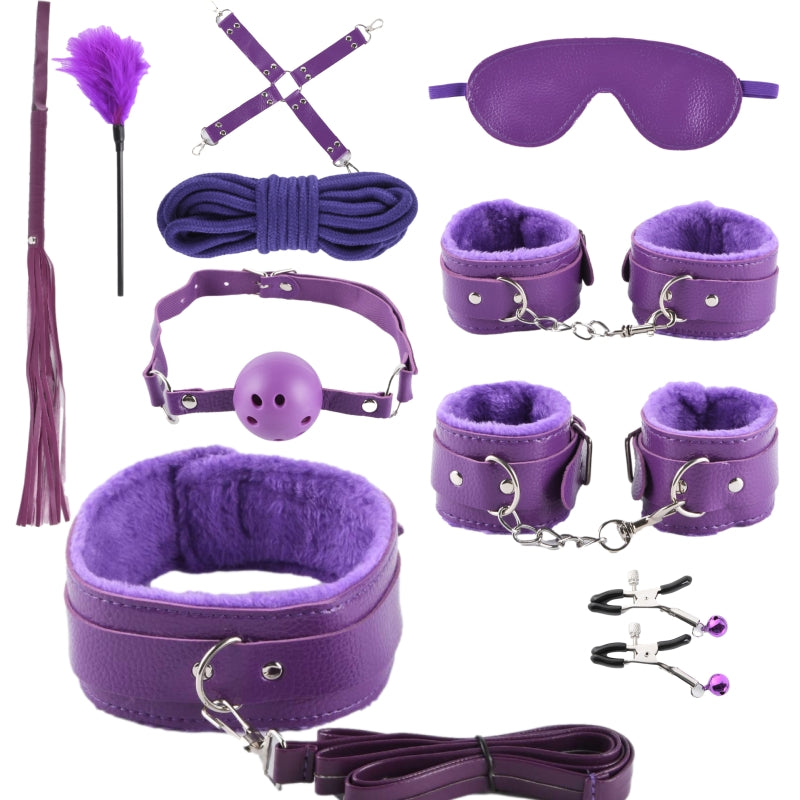 Ten-piece suit, handcuffs, alternative sex toys, bondage couples