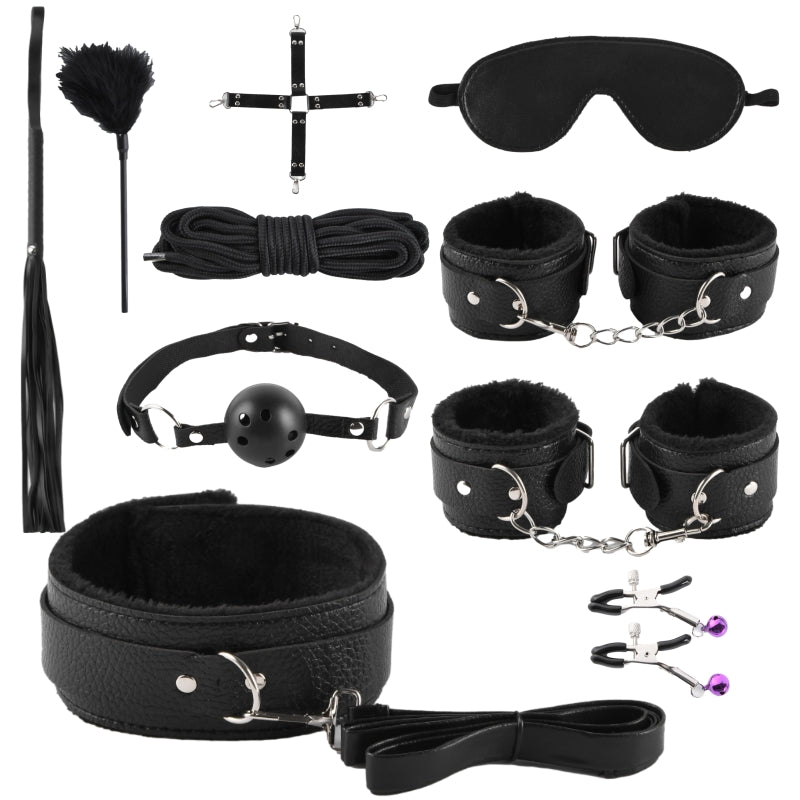 Ten-piece suit, handcuffs, alternative sex toys, bondage couples