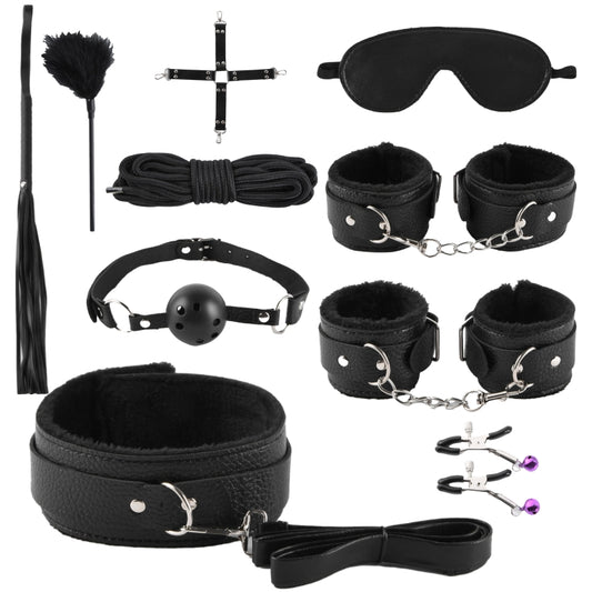 Ten-piece suit, handcuffs, alternative sex toys, bondage couples