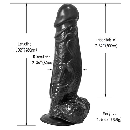 11 Inch Black Realistic Dildo