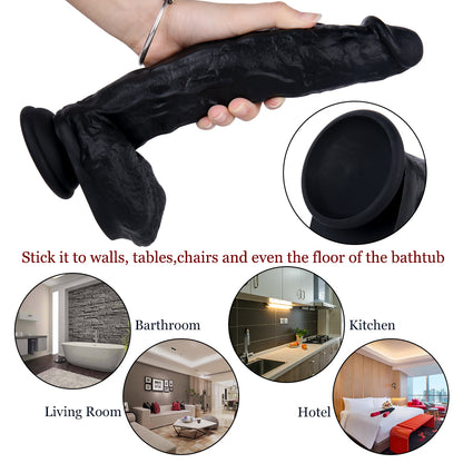 10 Inch Black Textured Dildo