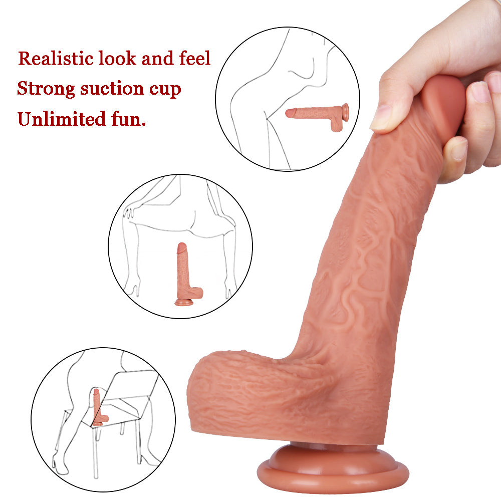 8 Inch Flexible Brown Silicone Dildo