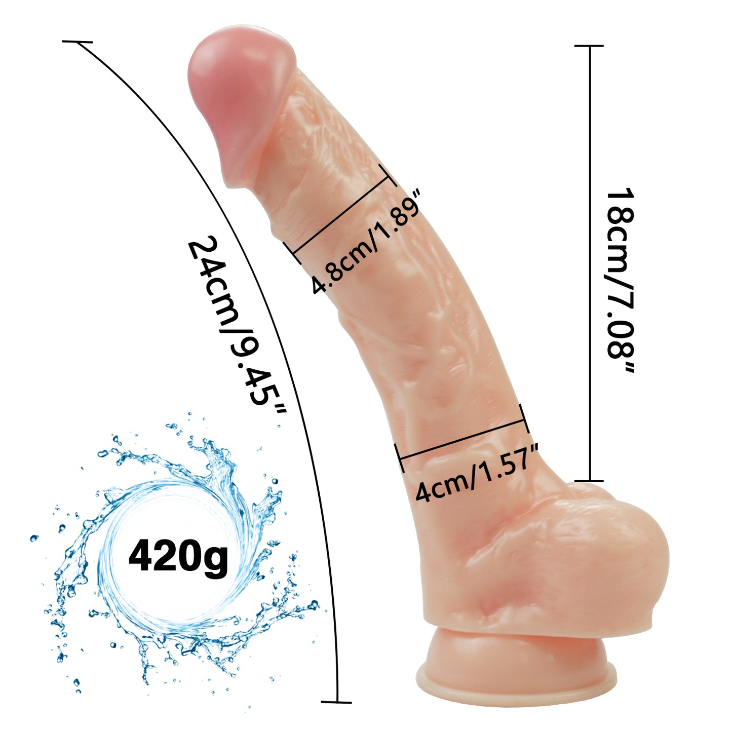 9 Inch Curved Sucker G-Spot Dildo