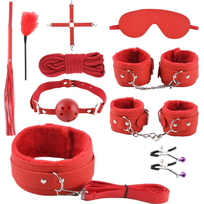 Ten-piece suit, handcuffs, alternative sex toys, bondage couples