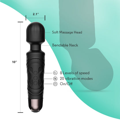 Mini Black Wand Vibrator with Button Controls