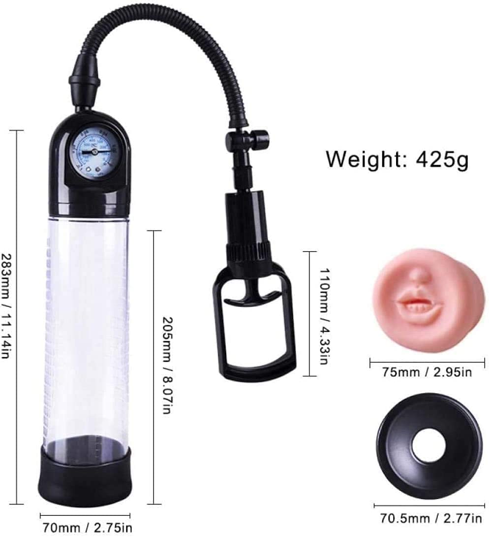 Handheld Vībráting Penis Pumps for Men with Rings ,Delay Erection Time,Deep Muscle Exercise Tool,with Clear Tube for Easy Viewing,Manual Vacǚum Pressure Pump Increase Pẹnile Size about 30%