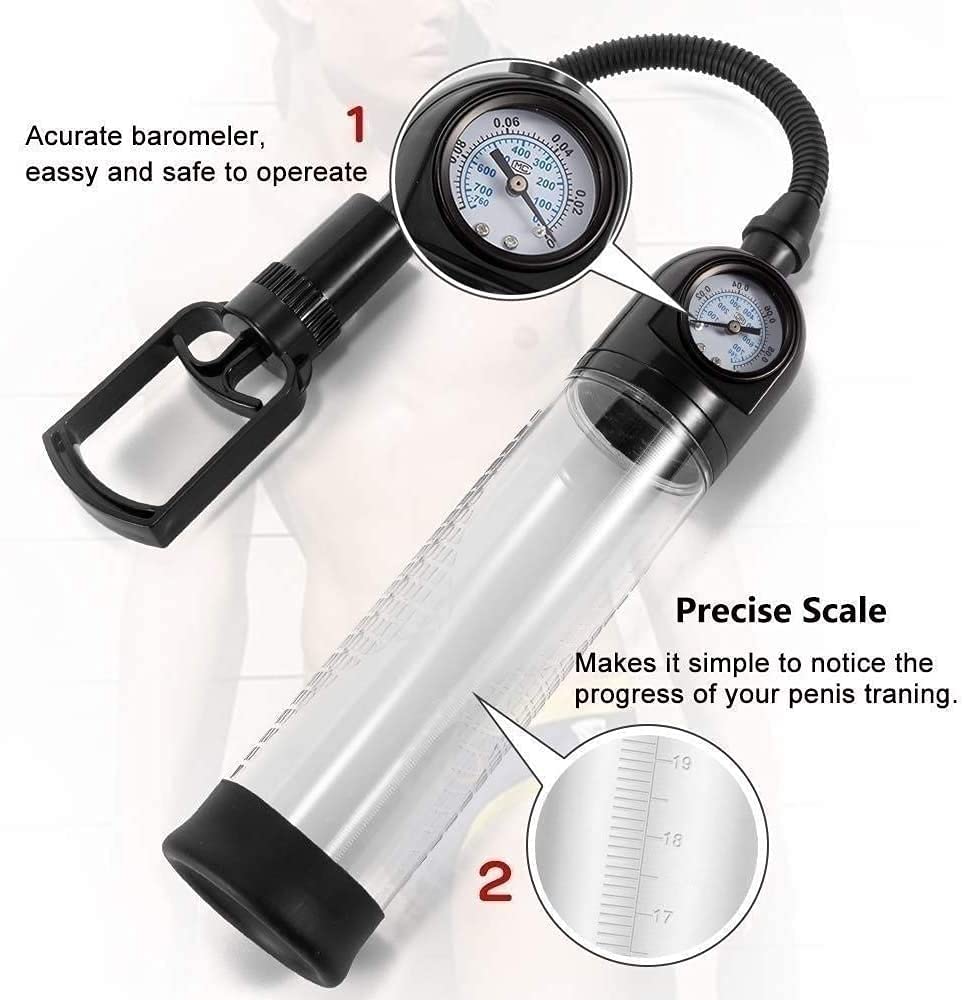 Handheld Vībráting Penis Pumps for Men with Rings ,Delay Erection Time,Deep Muscle Exercise Tool,with Clear Tube for Easy Viewing,Manual Vacǚum Pressure Pump Increase Pẹnile Size about 30%