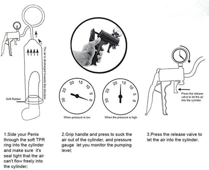 12-inch Penis Pumps for Men Manual with Digital Pressure Gauge Penile Enlarger Rings,Enlargement Extender Exerciser Delay Training ,Transparent Massage Tools,Best Gift for Husband Boyfrien