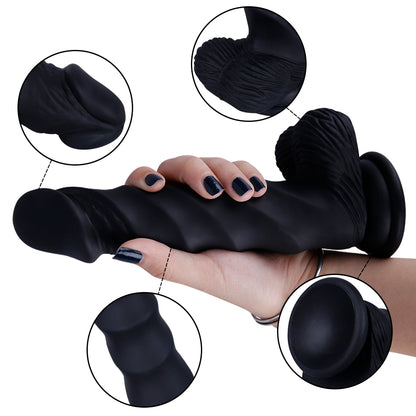 Black Ribbed Silicone Dildo