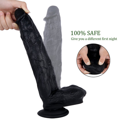 10 Inch Black Textured Dildo