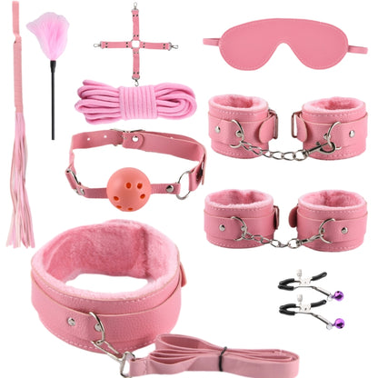 Ten-piece suit, handcuffs, alternative sex toys, bondage couples