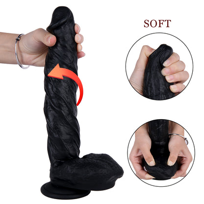 10 Inch Black Textured Dildo