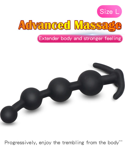 Black Anal Beads with External Handle