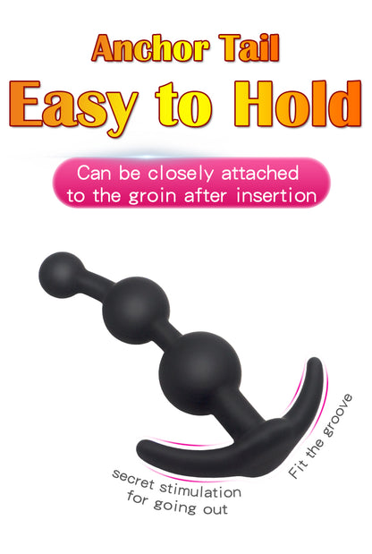 Black Anal Beads with External Handle