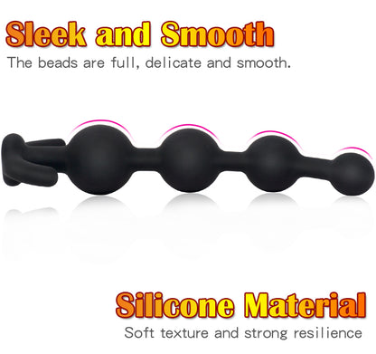 Black Anal Beads with External Handle