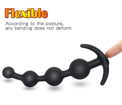 Black Anal Beads with External Handle