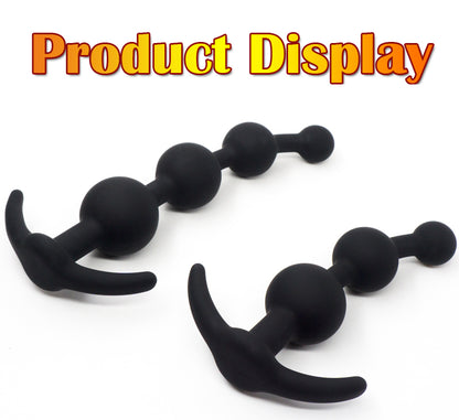 Black Anal Beads with External Handle