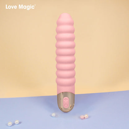 Pink Ribbed Stick Vibrator